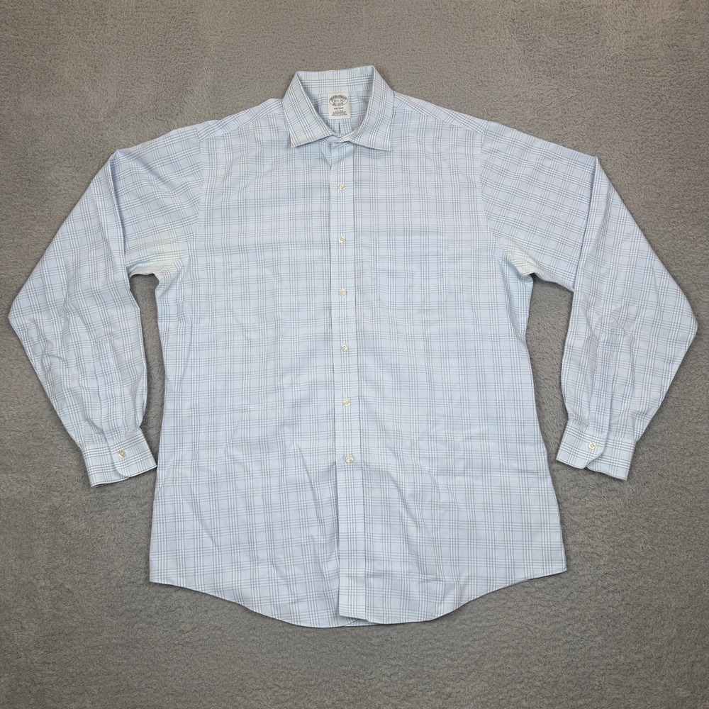 Brooks Brothers Regent Dress Shirt 16.5 36 Light Blue Grid Check Supima Cotton